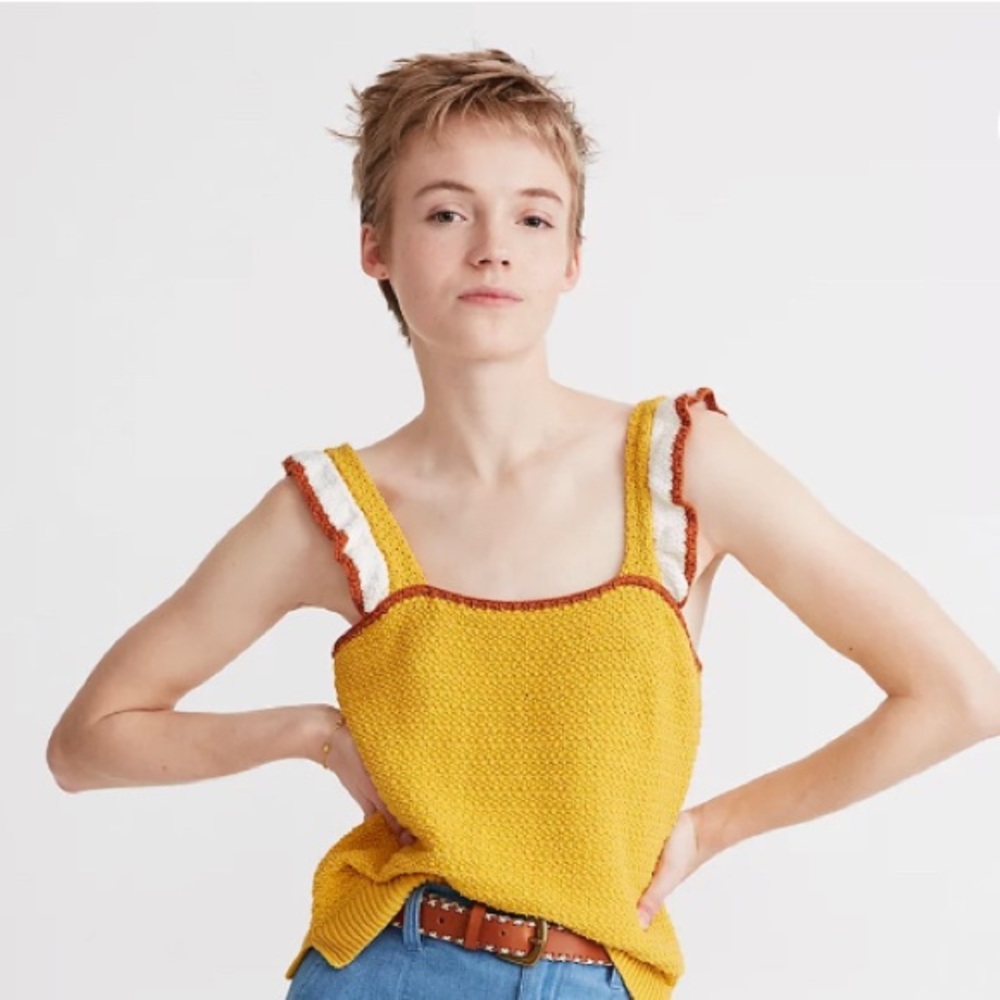 Colorblock Crocheted Ruffle-Strap Sweater Tank - Picture 2 of 7